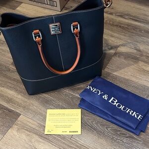 Dooney & Bourke black Leather Tote with Tan Handles